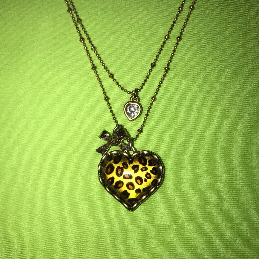 Betsey Johnson Leopard Print Heart Necklace